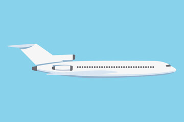 Airplane on a blue background. Passenger and cargo air transport. A quick long-distance flight. Vector illustration