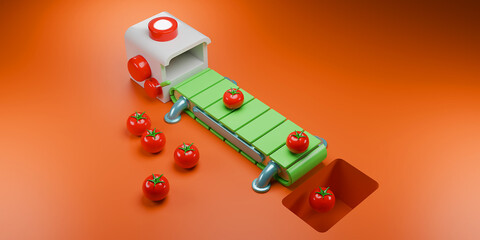 La Tomatina Festival, Background for Poster or Banner with Tomatoes. Annual Summer Traditional Spanish Holidays, Celebration of Harvest. Cartoon 3d render Illustration.