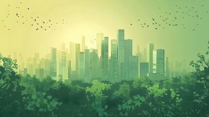 green buildings cityscape with renewable energy. green economy and sustainable development, green energy