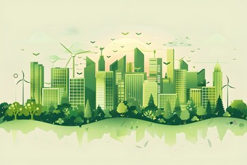 green buildings cityscape with renewable energy. green economy and sustainable development, green energy