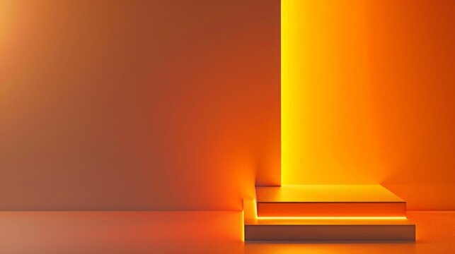 Empty double platform stage illuminated with orange light for a product presentation