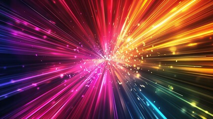 Vibrant abstract background with dynamic speed lines and exploding particles emanating from the center