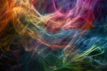 Colorful smoke billows in the air, Abstract vibrant background featuring swirling patterns in bright colors of purple, blue, pink, and orange., AI generated