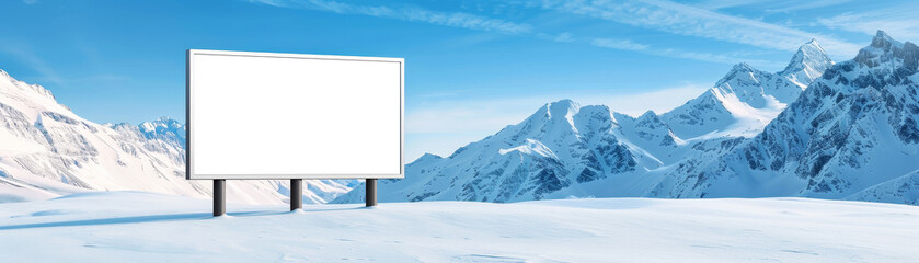 Prime Advertising Opportunity - Blank White Billboard Mockup at a Bustling Ski Resort