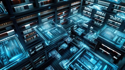 Obraz premium futuristic library where readers access millions of books and documents through digital tablets that provide interactive content and translations