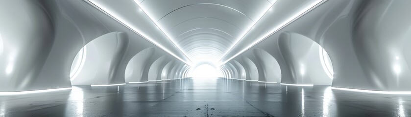 Futuristic White Tunnel with Arched Design and Bright Lighting for Modern Architecture and Design Concepts