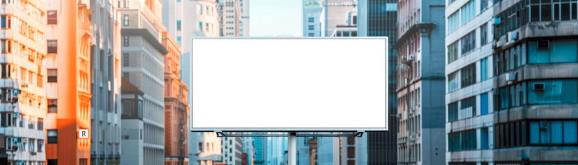 Obraz premium Iconic City Building with Blank White Billboard Mockup for Advertising Message Placement