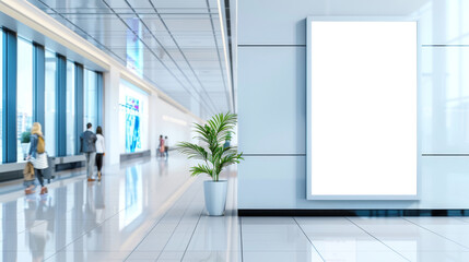 Modern Blank White Billboard Mockup at Transportation Hub Main Hall