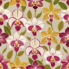 Obraz premium Seamless pattern of artistic interpretations of orchids, Generative AI