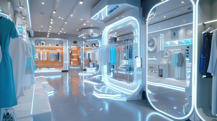 Obraz premium futuristic retail store where customers use augmented reality mirrors to try on clothes and accessories virtually
