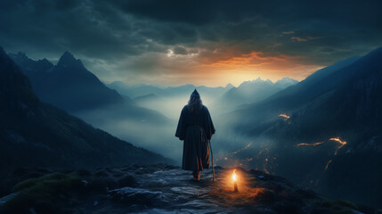 Hermit with Staff on Mountain: Metaphysical Movie Poster