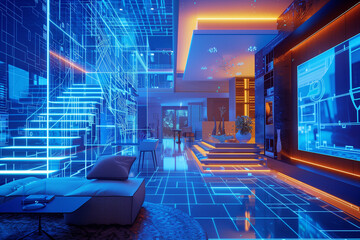 Futuristic Home Interior Design with Neon Lights