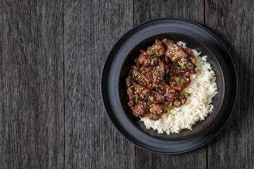 Bulgogi, Korean BBQ Beef with rice, top view