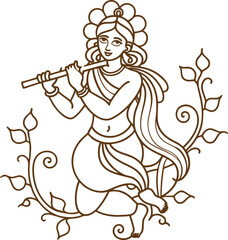 Naklejka premium Design a line art representation of Lord Krishna as the cosmic being