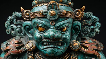 Fototapeta premium Green Deity Statue Close-Up