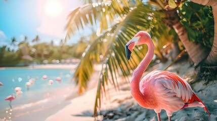 Summertime and flamingo concepts. Journey, holiday, way of life