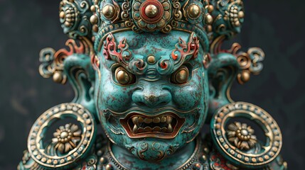 Obraz premium Close-Up of a Green Deity Statue