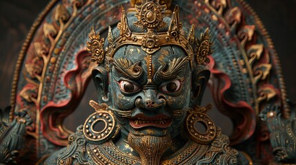 Blue Deity Statue With Intricate Design