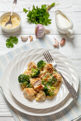 Chicken Divan with broccoli and panko, top view