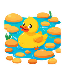 Flat yellow rubber duck on water
