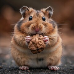 A mischievous hamster hiding nuts in its cheeks By Generated AI