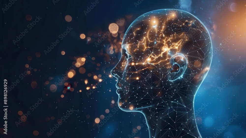 Leinwandbilder an abstract representation of an accomplished ai writer, with a glowing mind and a network of connec