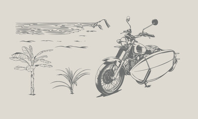 Classic Motorcycle in the summer beach assets