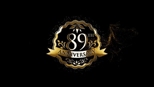 89th Happy Anniversary, Golden 89th Years Wedding Anniversary Video, Happy 89 Year Anniversary Text Animation Videos