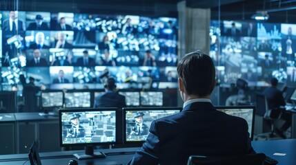 Obraz premium high-resolution security command center where personnel use AI-driven analytics to monitor and respond to threats across a network of cameras
