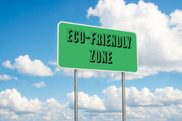 Eco-Friendly Zone Road Sign with Cloudy Sky