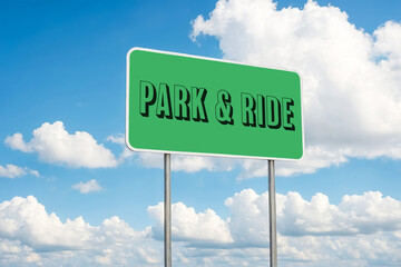 Park & Ride Sign Against Blue Sky with Clouds