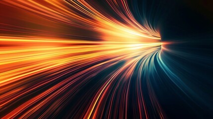 Speed of light abstract background with orange and blue colors and tunnel like lines