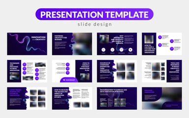 A presentation template in purple color. Business flyer design features abstract elements, modern corporate layout, ideal for marketing, brochures, infographics, promotional materials. Not AI.