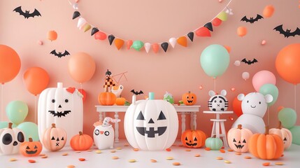Fototapeta premium DIY Halloween inflatables with custom designs copy space, creative fun, whimsical, Composite, craft room