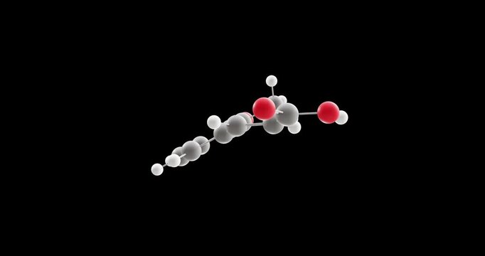 Ferulic acid molecule, rotating 3D model of phenol antioxidants, looped video on a black background