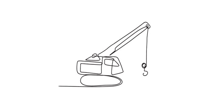 One single line drawing of crawler crane for soil earth drilling vector illustration, commercial vehicle. Heavy digger machine construction concept.