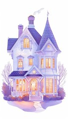 Fototapeta premium Haunted house, eerie shadows and flickering lights, spooky atmosphere, Watercolor style