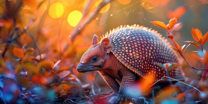 Beautiful armadillo in nature. Selective focus.