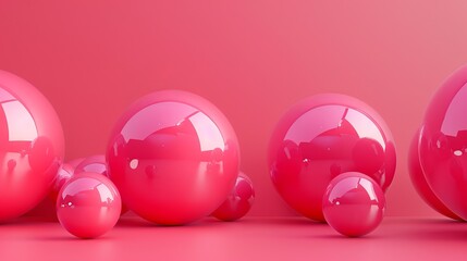 A cluster of glossy pink spheres on a pink background. The spheres are of varying sizes. The background has a subtle gradient.