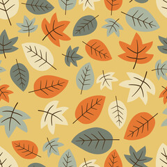 Autumn fall warm seamless pattern surface textile background wallpaper modern stylish trendy decorative backdrop artistic halloween tree falling leaves october vibes
