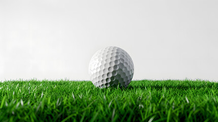 Obraz premium Golf ball on green turf isolated on white background