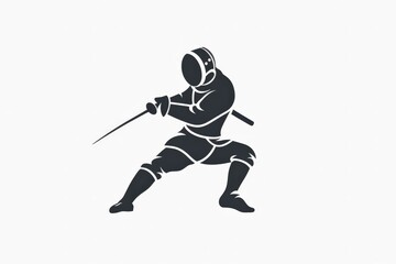 Fototapeta premium A stylized silhouette of a fencer in a protective suit and mask, poised in an attacking motion, brandishing a sword for a dynamic and engaging appearance.