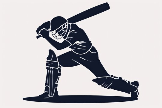 recommend clip art: This image shows a silhouette of a cricket batsman in the middle of a powerful shot, depicting sportsmanship, accuracy, and focus, stylized in an elegant black and white design.