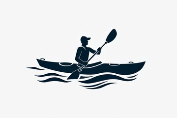 A detailed black and white illustration of a man kayaking through turbulent waters, embodying the spirit of adventure, resilience, and the beauty of water sports.