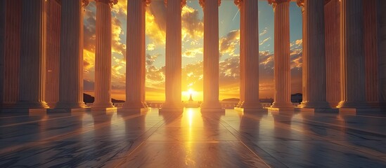 majestic marble columns supreme court facade golden sunrise american justice symbol