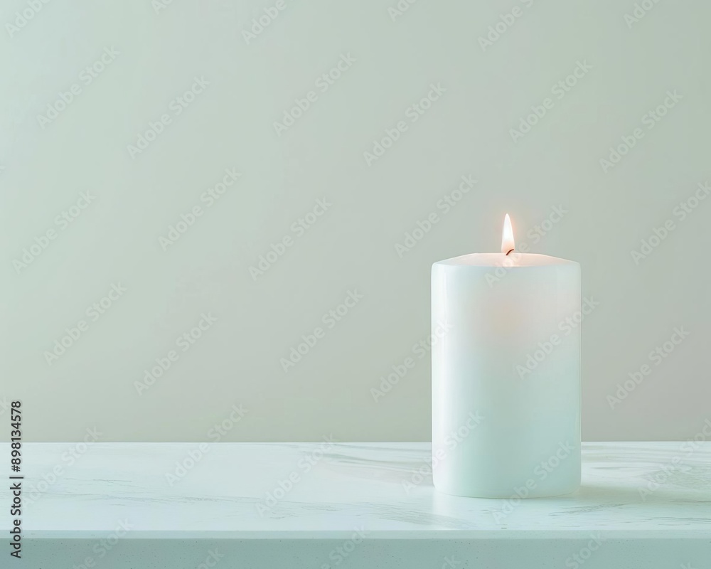 Wall mural eerie mantelpiece candle on solid white background, single object