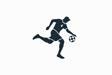 Silhouette of a soccer player with jersey number 4 in action kicking a soccer ball. The player appears dynamic and focused, showcasing athletic prowess and energy.