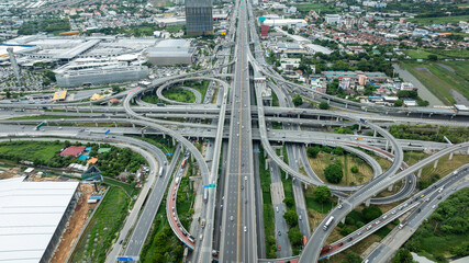 Burapha Withi Expressway, Industrial Ring Road, Bangna Intersection, Routes, Ring Road intersections, intercity connections for transportation, Bangkok Thailand, aerial view