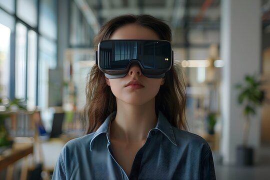 Innovative Interior Designer in Modern Office Embracing Cutting Edge VR Technology