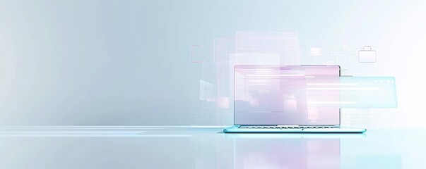 Fototapeta premium Minimalist digital background with online advertising visuals on a laptop screen